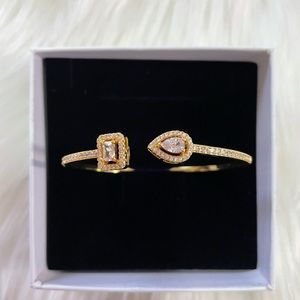 Cubic Zirconia Pear Teardrop Sterling Silver Cuff Gold Bangle Bracelet